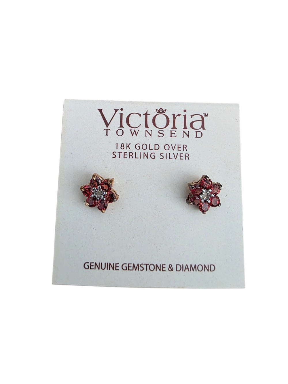 Victoria Townsend Garnet Flower Stud Earrings 18K Gold Over Sterling Silver
